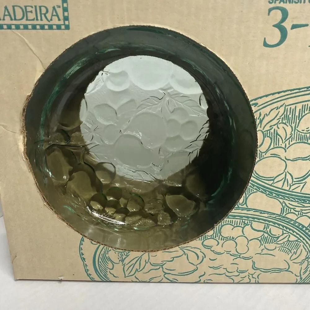 Indiana Glass Madeira 3pc Green Ovenware Set Casseroles Libbey Orchard Fruit VTG